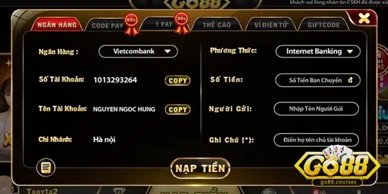 Quy trình nạp - rút của Go88 bản web nhanh gọn